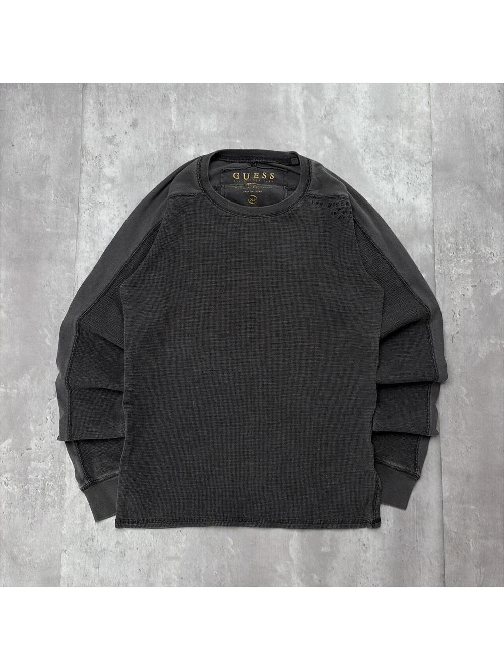 Y2K Grey Guess Grunge Gothic Thermal Skater Long Sleeve Shirt